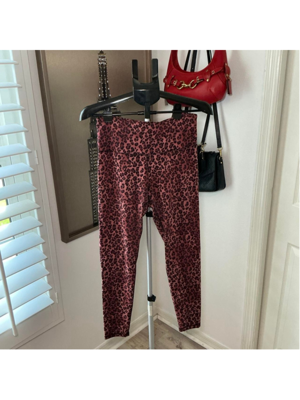 Balance Collection Pink Leopard Print High Rise Leggings Size L